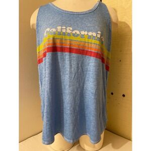 California Tank Top Womens Size 3X Blue Graphic‎ Sleeveless Casual Top Home Free